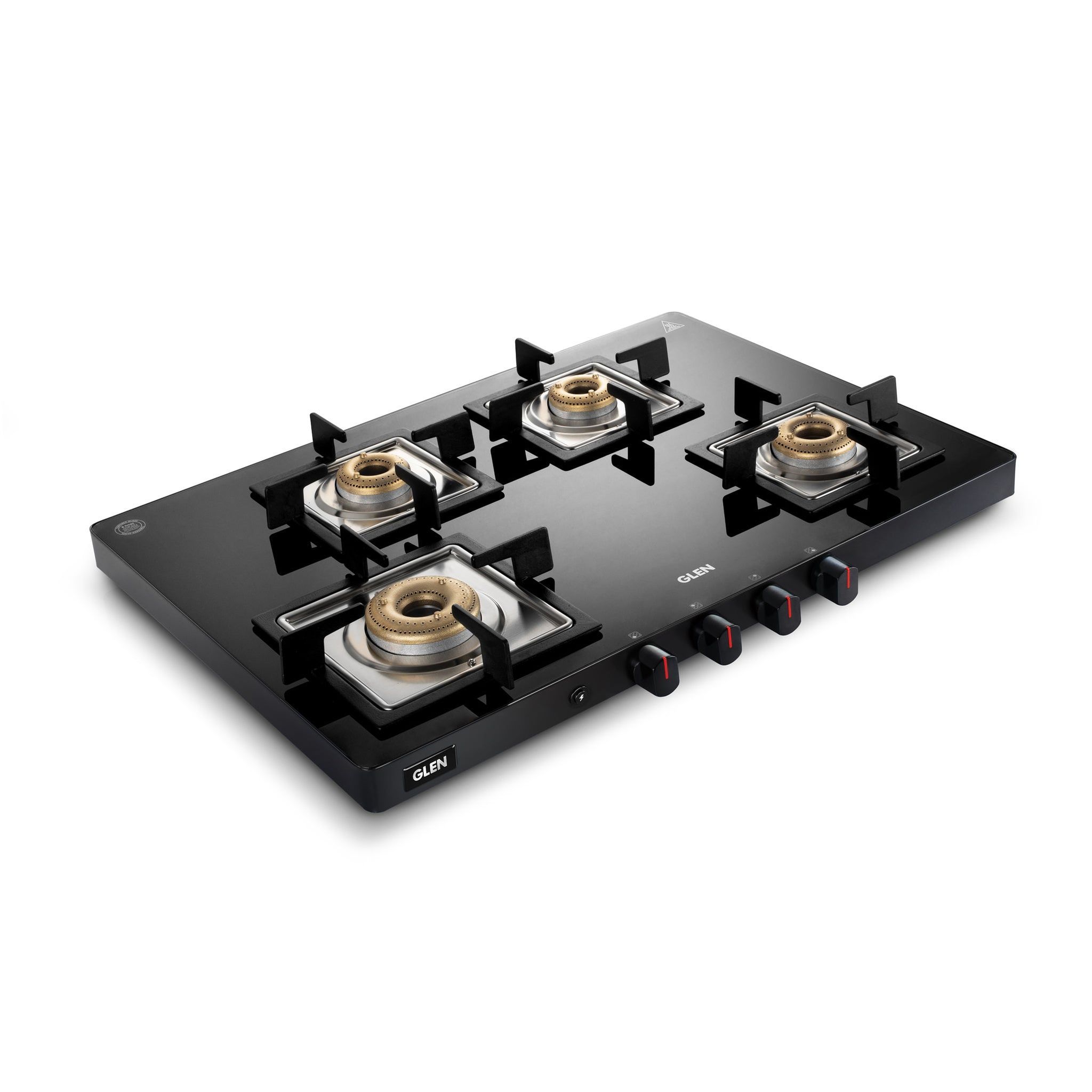 4 Burner Ultra Slim Glass Gas Stove 1 High Flame 3 Forged Brass Burner - Manual / Auto Ignition (1047 US BL PN)