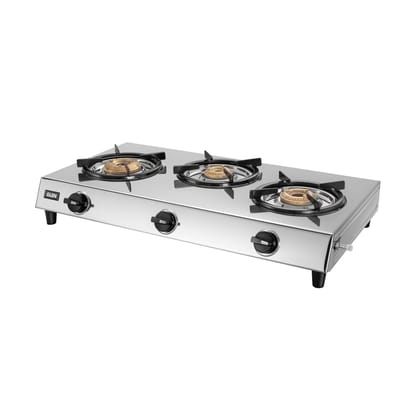 3 Burner Stainless Steel Gas Stove with High Flame Brass Burner (1031 XL SS HF BB PN)