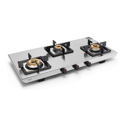 3 Burner Ultra Tuff Stainless Steel Gas Stove with Forged Brass Burner - Manual/Auto Ignition (1053 UT SS 73)