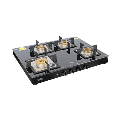 4 Burner Glass Gas Stove 1 High Flame 3 Forged Brass Burner Auto Ignition 70 CM Black(1048 GT SQBLFBAI)