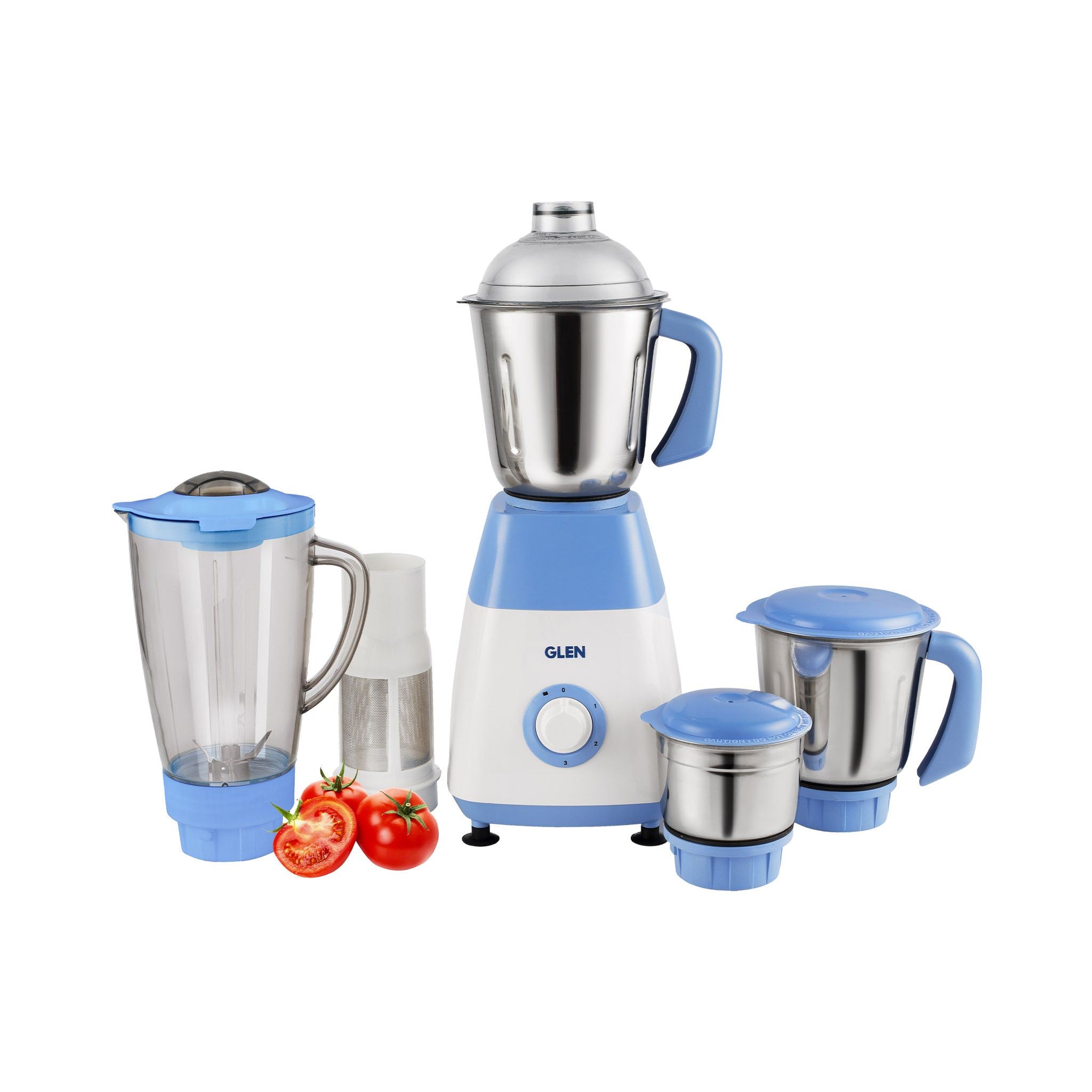 Mixer Grinder 750W with 1 Transparent Jar 3 Stainless Steel Jars - White & Blue (4023 PLUS)
