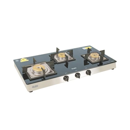 3 Burner Glass Gas Stove with High Flame Forged Brass Burner (1038 SQ GT FB) - Manual/Auto Ignition