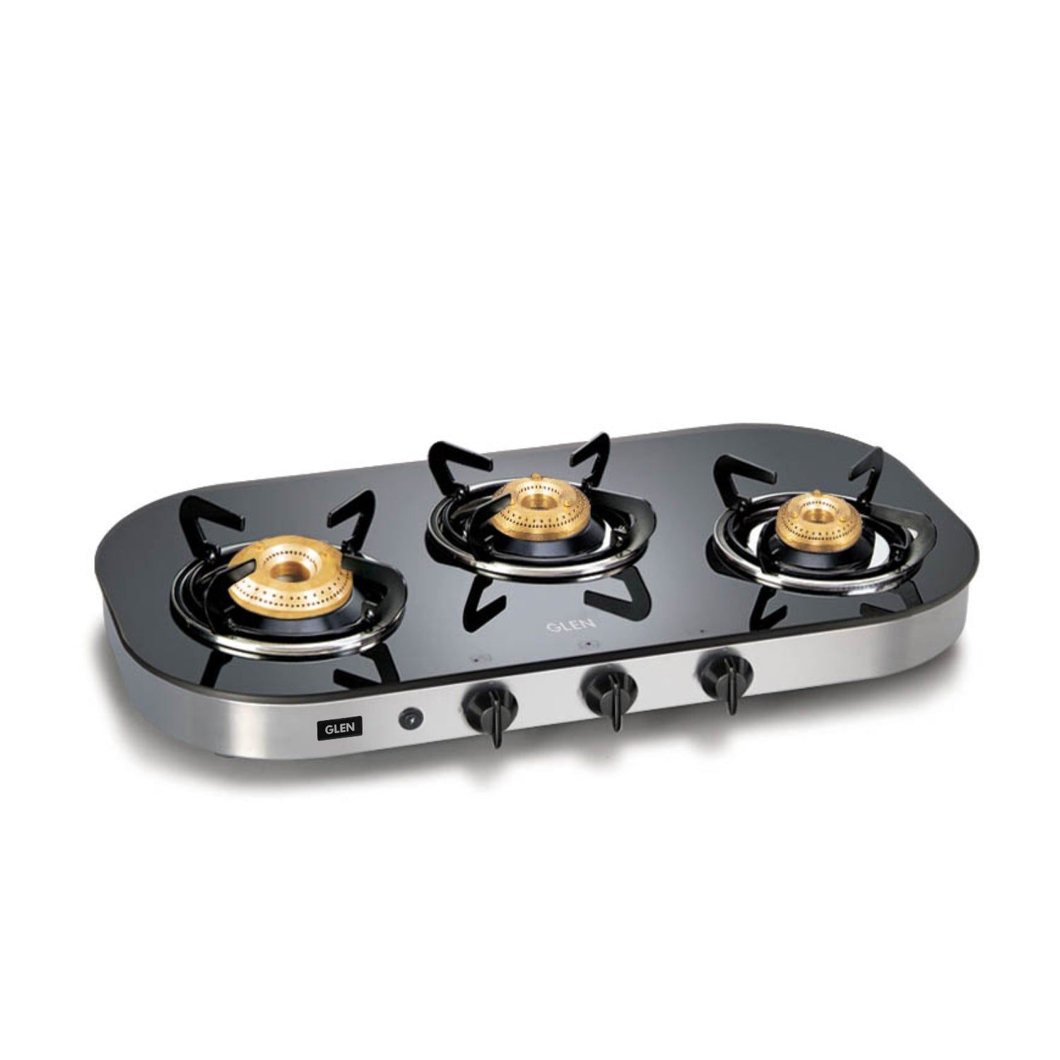 3 Burner Black Glass Gas Stove with High Flame Brass Burner (1036GTAI) -  Auto Ignition