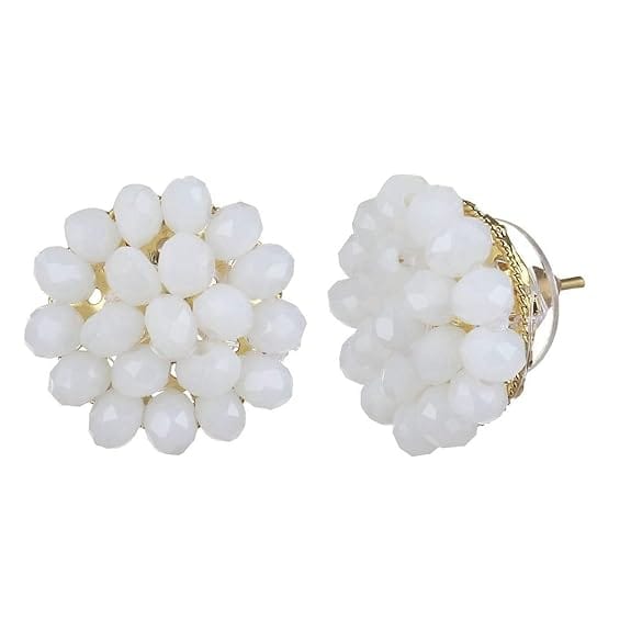 Manbhar Gems - Crystal Gemstone Beads Necklace Set for girl and Women 5 layer Mala With Stud Earring stylish traditional White Colour Wedding Beaded Haar Fashion jewellery