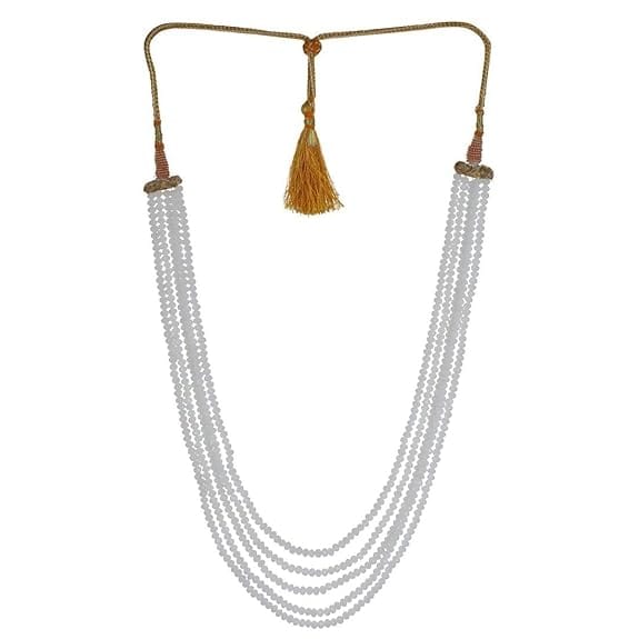 Manbhar Gems - Crystal Gemstone Beads Necklace Set for girl and Women 5 layer Mala With Stud Earring stylish traditional White Colour Wedding Beaded Haar Fashion jewellery
