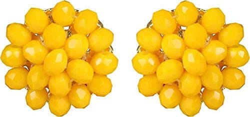 Manbhar Gems - Crystal Gemstone Beads Necklace Set for girl and Women 5 layer Mala With Stud Earring Yellow Color stylish traditional Beaded Fashion jewellery