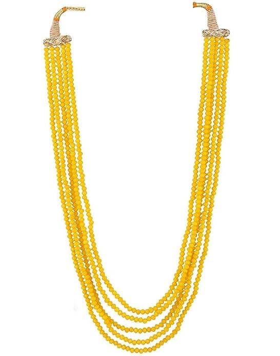 Manbhar Gems - Crystal Gemstone Beads Necklace Set for girl and Women 5 layer Mala With Stud Earring Yellow Color stylish traditional Beaded Fashion jewellery