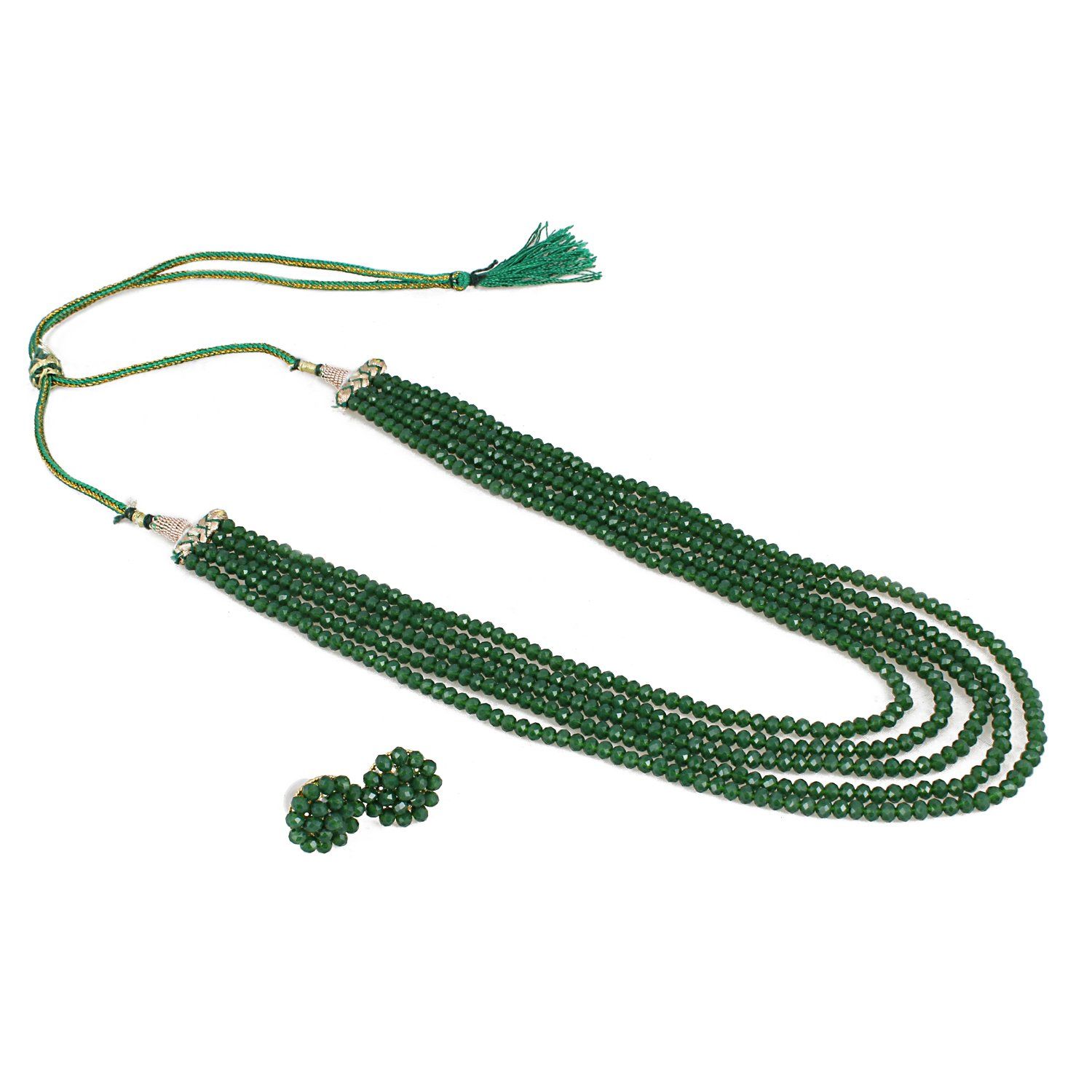 A V FASHION INDIA - Green Crystal 4mm Stone Beads Traditional 16 Inch Long Green Colour Necklace Set for Women girl Fashion Jewellery