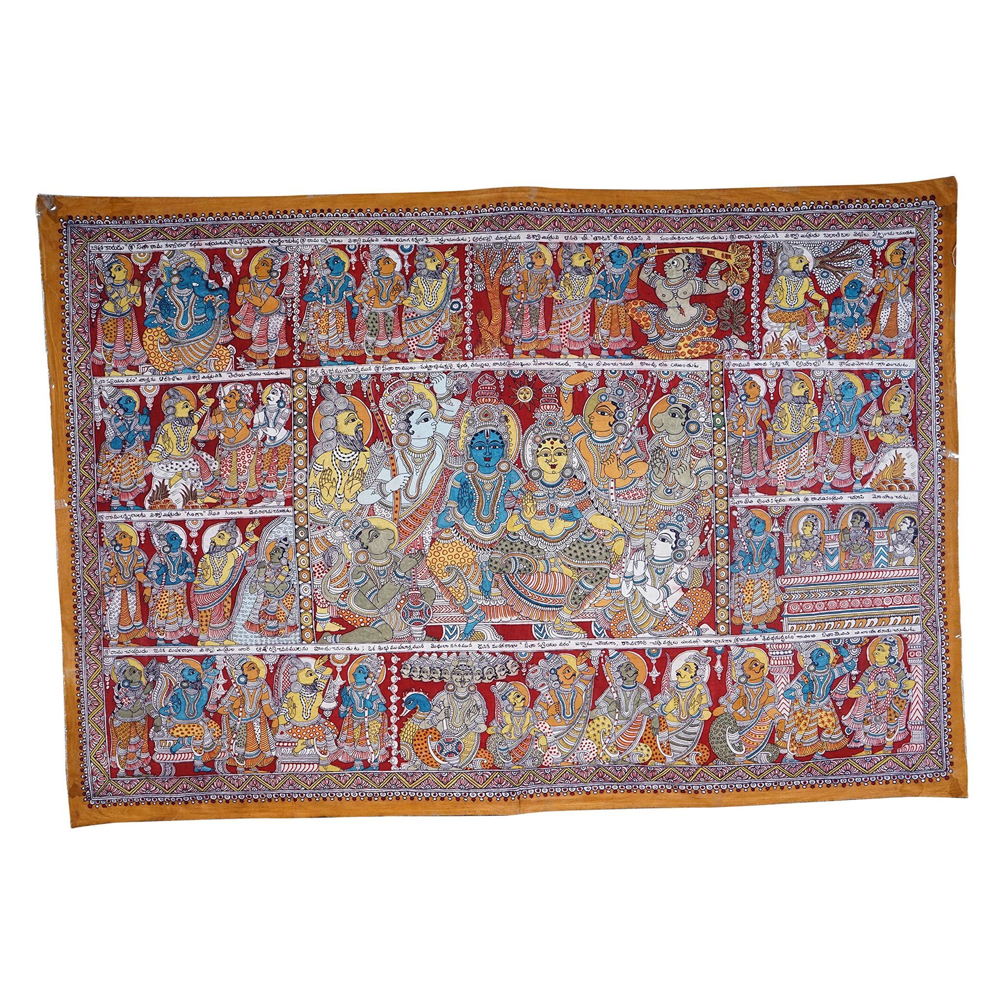 Lepakshi (an Andhra Pradesh Govt. Enterprise) KK Sri Kalahasti Painting Special Work Ramayanam Story Harzontal/Home d�cor/Wall d�cor/Handmade Painting