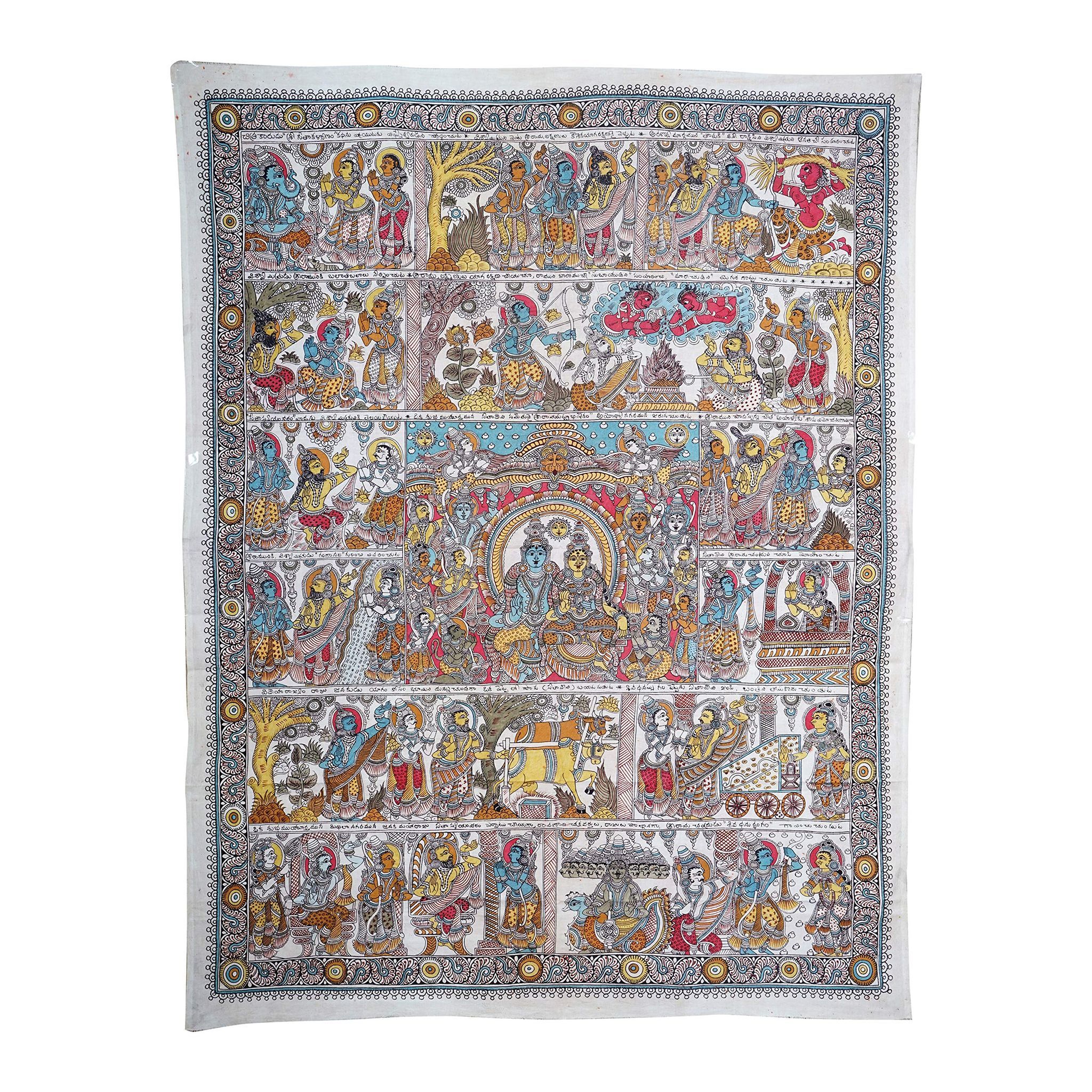 Lepakshi Handicrafts Pen Kalamkari Sri Kalahasti Painting Special Work Seetha Swayamvaram Story Harizontal/Home d�cor/Wall d�cor/Handmade Painting