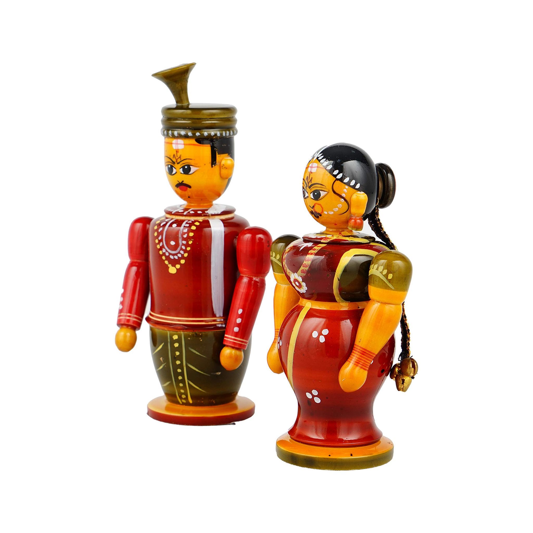 LLepakshi Handicrafts Etikoppaka Bridal Couple Set Small - Handcrafted Traditional Wooden Decor and Gift (Multicolor, 1.5 x 2 x 7.5 Inches)