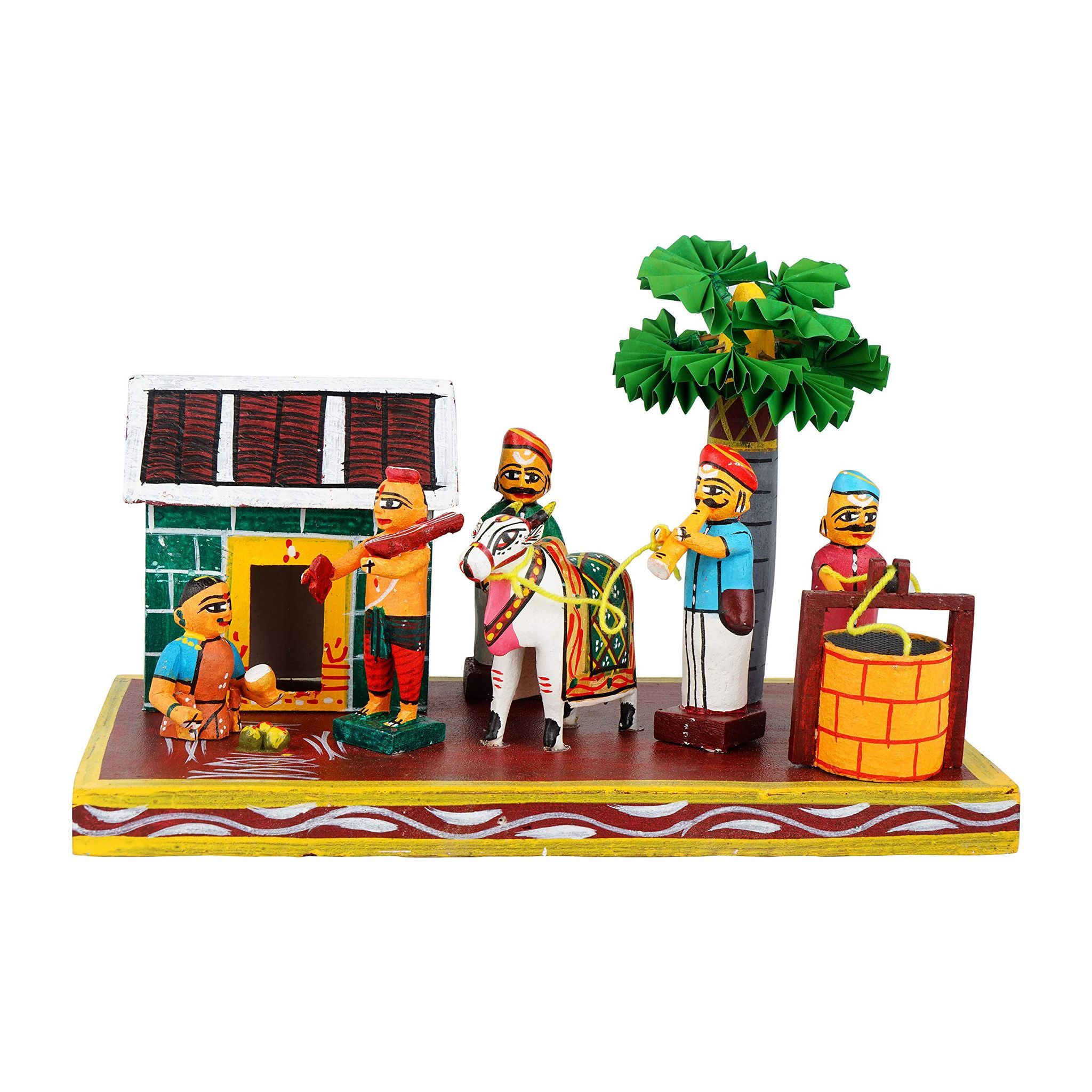 Lepakshi Handicrafts Kondapalli Sankranthi Wooden Toy Set - Handcrafted Traditional Decor and Gift (Multicolor, 12 x 6 x 8 Inches