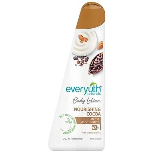 Everyuth Naturals Nourishing Cocoa Body Lotion, With Almond Milk, Non Sticky, Natural Moisturizer, 200 Ml Bottle