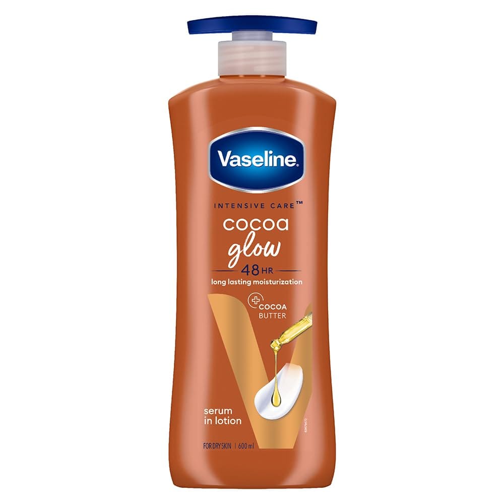 Vaseline Intensive Care, Cocoa Glow Serum, In, Lotion, 600Ml, With 100% Pure Cocoa & Shea Butter, 48Hr Long, Lasting Moisturization, Body Lotion For Dry, Rough Skin