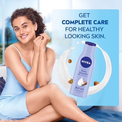 Nivea Shea Smooth, 200Ml Body Lotion, 48 H Moisturization, With Deep Moisture Serum & Shea Butter, Non Greasy & Healthy Looking Skin |For Dry Skin Nivea Shea Smooth, 200Ml Body Lotion, 48 H Moisturization, With Deep Moisture Serum & Shea Butter, Non Greasy & Healthy Looking Skin |For Dry Skin