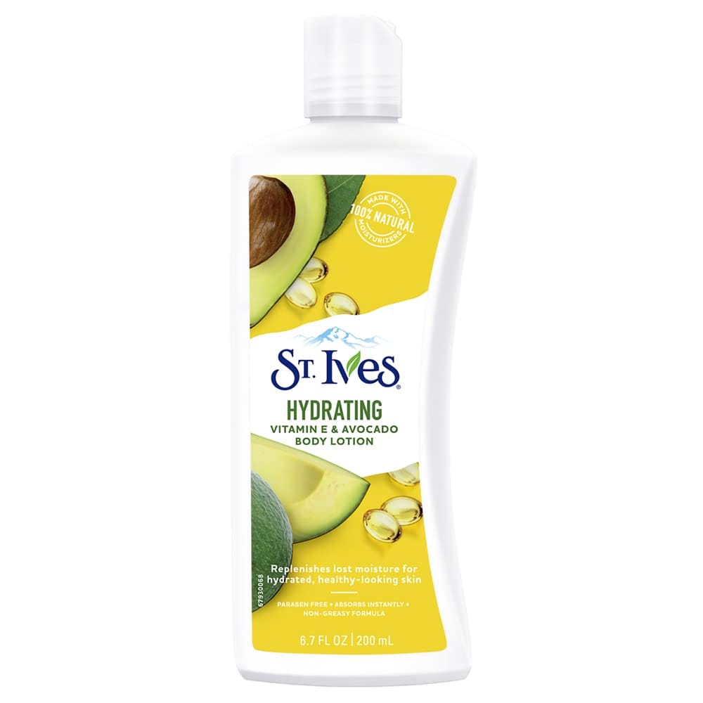 St. Ives Hydrating Vitamin E & Avocado Body Lotion, 100% Natural Moisturizers, Paraben Free, Non, Greasy Formula, Hydrated & Healthy Skin, Imported, 200Ml