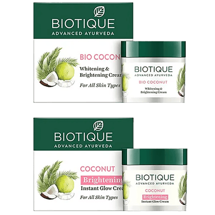 Biotique Brightening Instant Glow Cream, Coconut, For All Skin Type, 50 G Carton