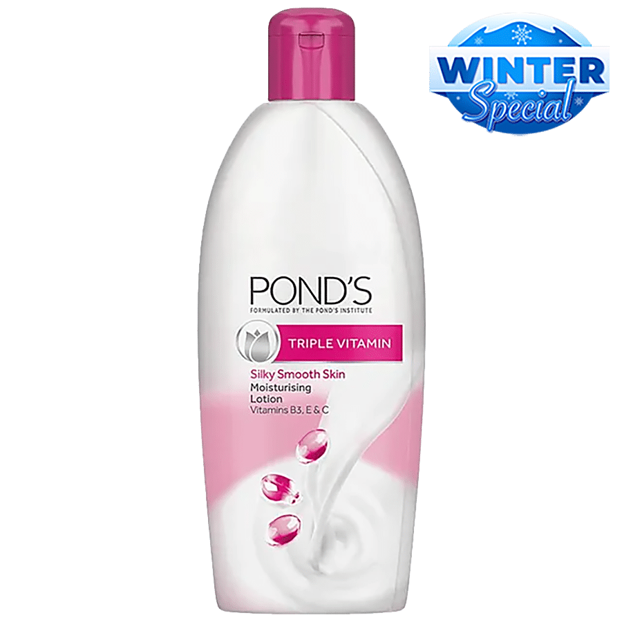 Ponds Triple Vitamin Moisturising Lotion, Silky Smooth Skin, Vitamins B3, E & C, 90 Ml