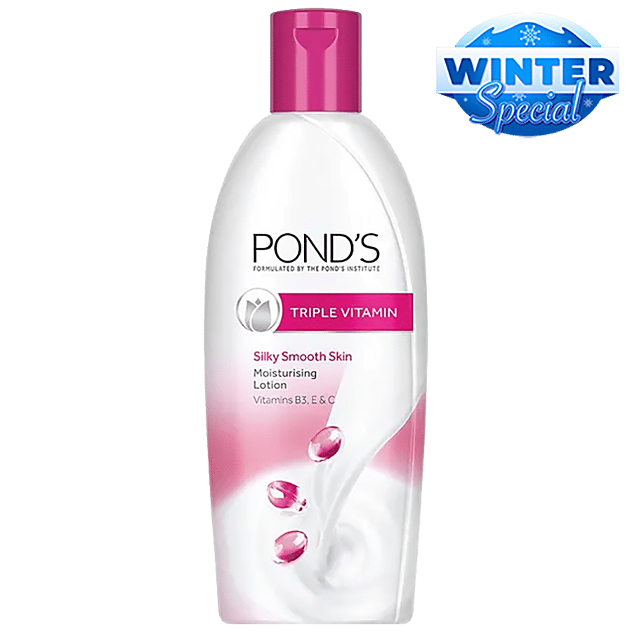 Ponds Triple Vitamin Moisturising Lotion, Silky Smooth Skin, Vitamins B3, E & C, 275 Ml