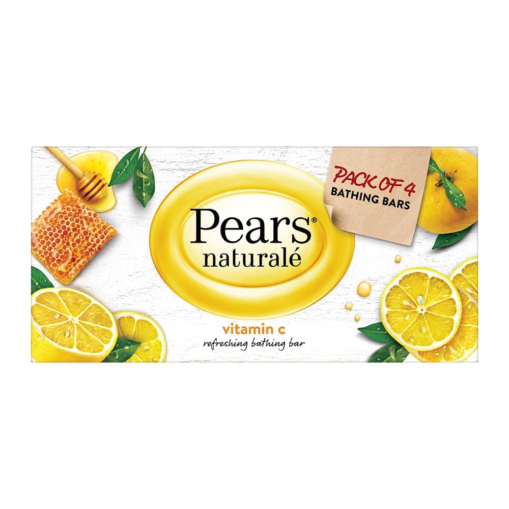 Pears Naturale Refreshing Vitamin C 4X125G Bathing Bar With Natural Vitamin C Extract, For Refreshed & Radiant Glowing Skin|With Goodness Of 100% Natural Ingredients