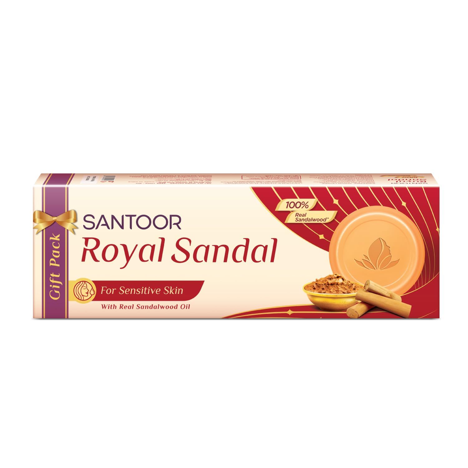 Santoor Royal Sandal Bathing Soap For Sensitive Skin Soothes Skin, Gives Healthy Glow & Leaves Long Lasting Fragrance|150G, Pack Of 3