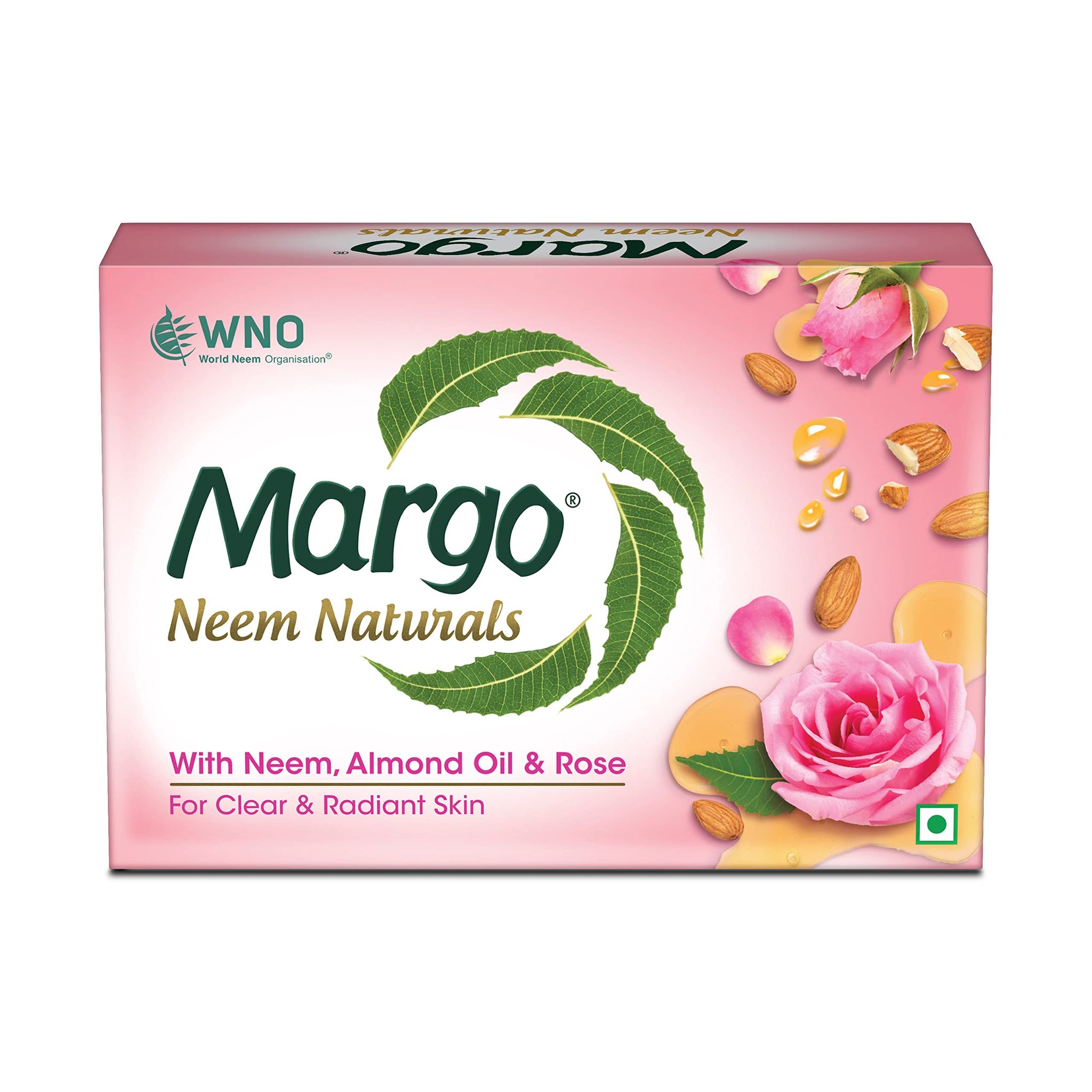 Margo Neem Naturals Soap, Enriched With Almond Oil & Rose, Soap For Clear & Radiant Skin, 100Gm