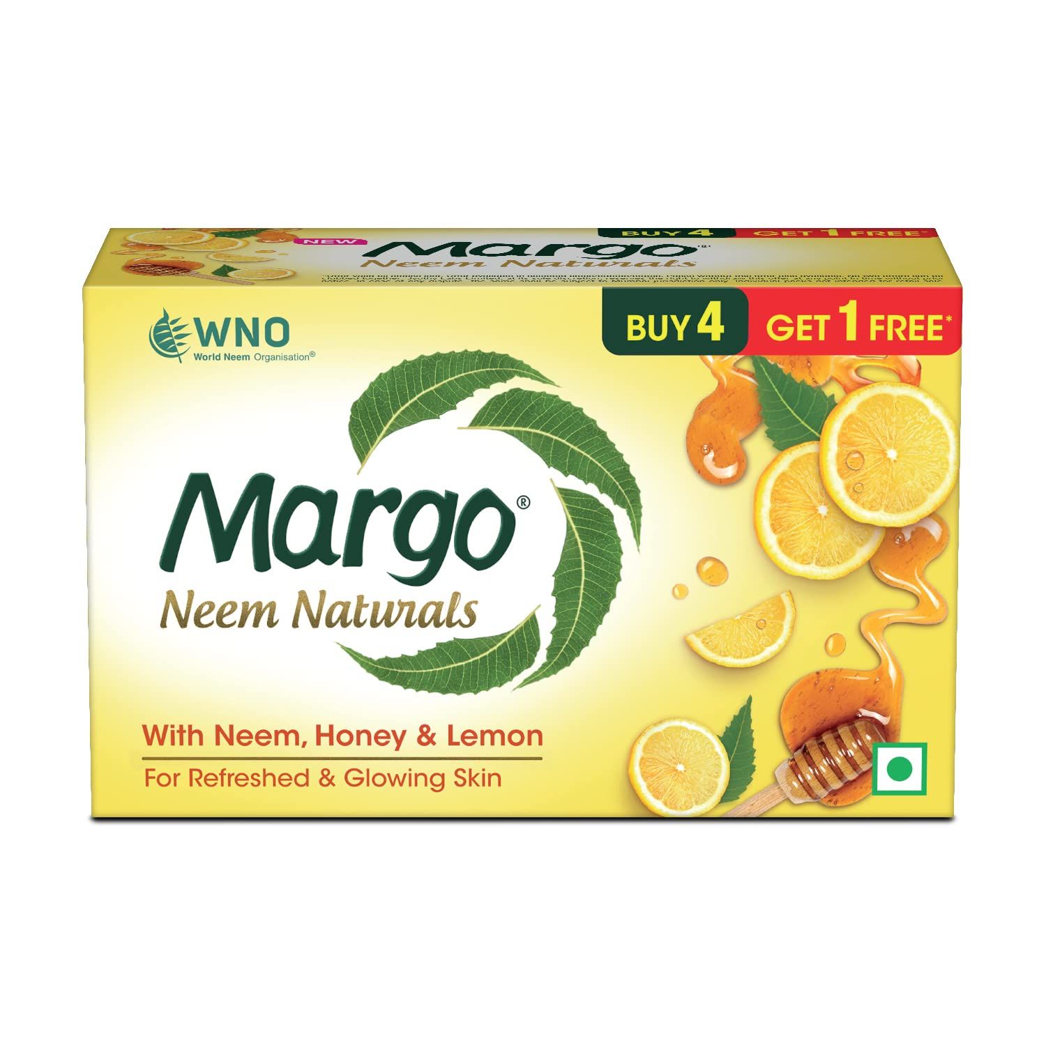 Margo Neem Naturals Soap, Enriched With Honey & Lemon, Soap For Refreshed & Glowing Skin [100Gm X 5]