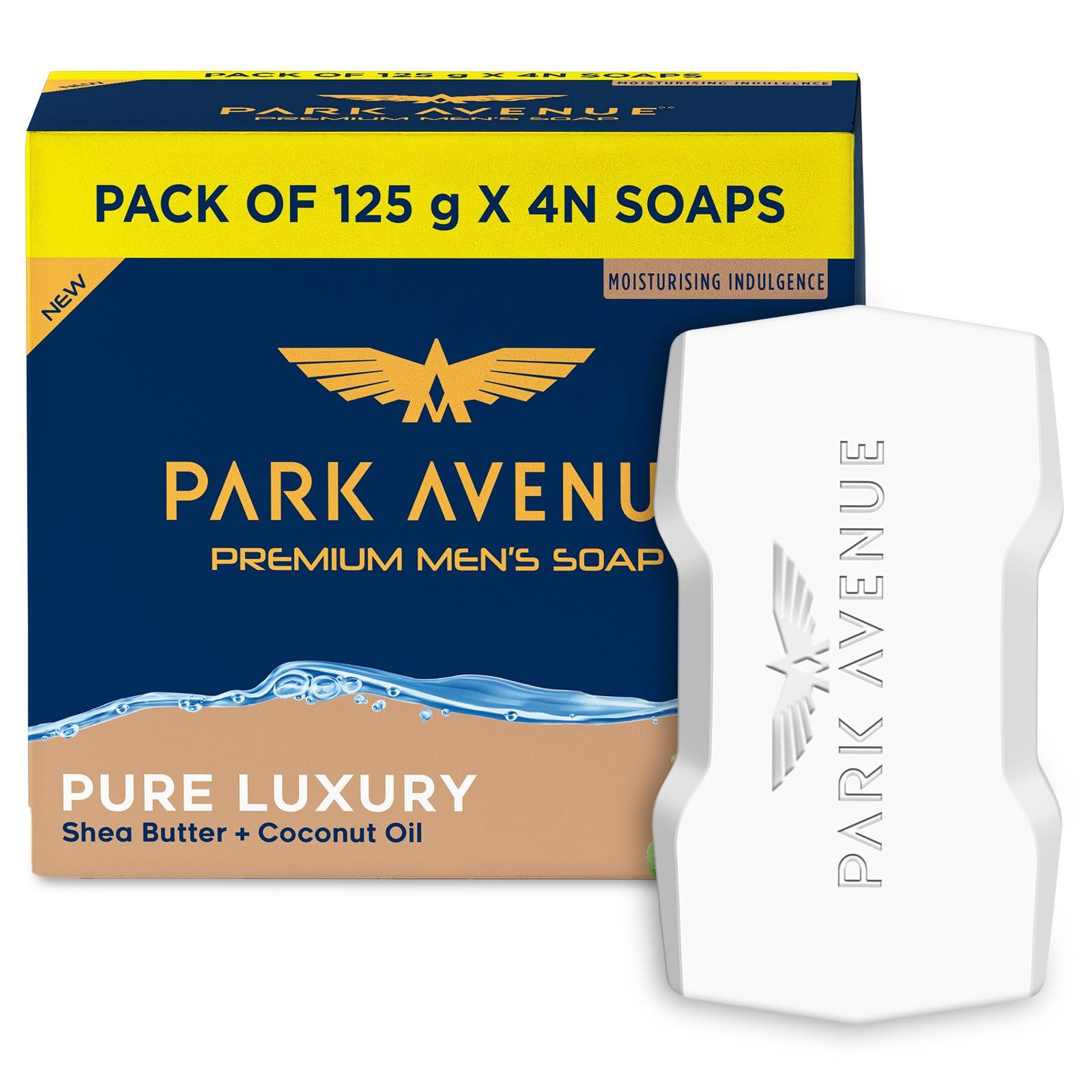 Park Avenue Premium Mens Soaps For Bath Pure Luxury, 125G (Pack Of 4), Enriched With Shea Butter & Coconut Oil, Grade 1 Soap, For All Skin Types