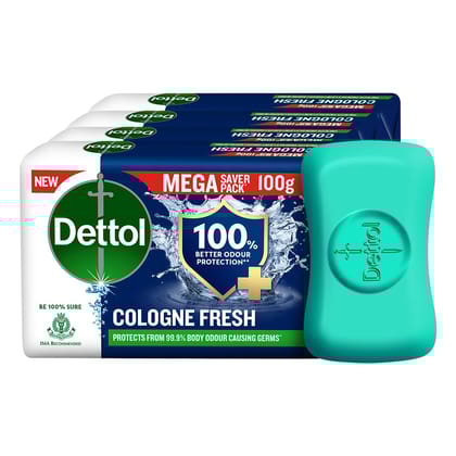 Dettol Cologne Fresh Bathing Soap Bar With 100% Better Odour Protection, 100G Pack Of 4, 400Gm