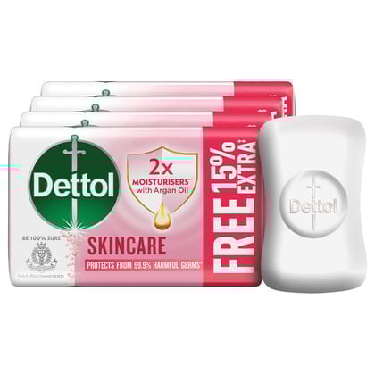 Dettol Skincare Moisturizing Beauty Bathing Soap Bar With Argan Oil, 345Gm, Softer Skin, 75Gm + 15% Extra Free, Pack Of 4