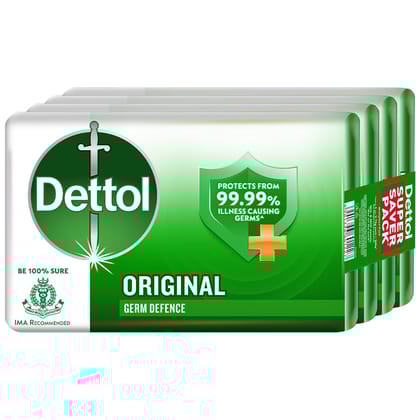 Dettol Original Germ Protection Bathing Soap Bar (300Gm), Kills 99.99% Germs, 75Gm, Pack Of 4