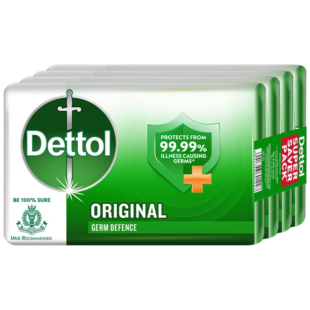 Dettol Original Germ Protection Bathing Soap Bar (300Gm), Kills 99.99% Germs, 75Gm, Pack Of 4