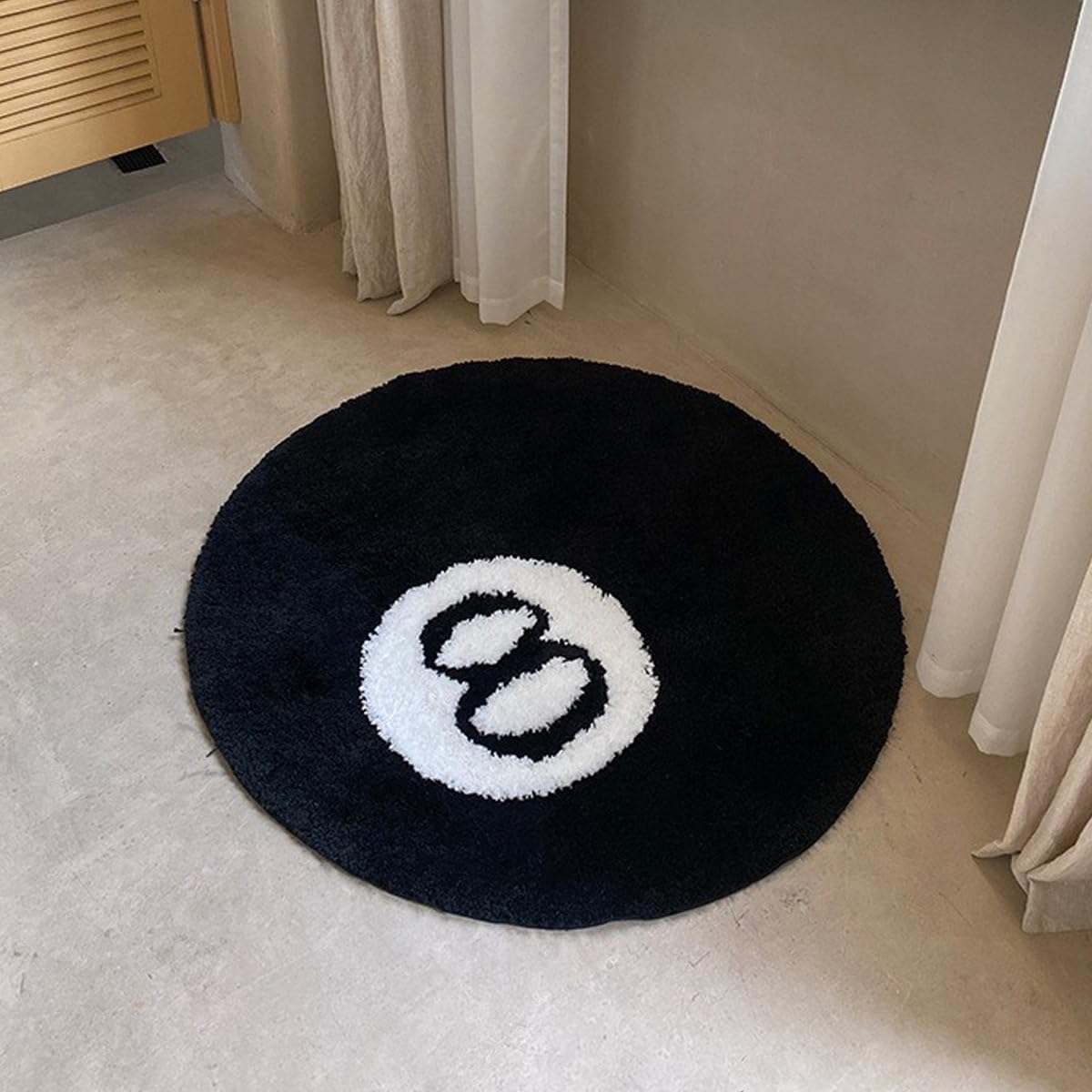 8 Ball Rug - 3 x 3 feet White & Black Hypebeast Rug - Cool and Aesthetic Rugs for Bedroom & Living Room - Global Home