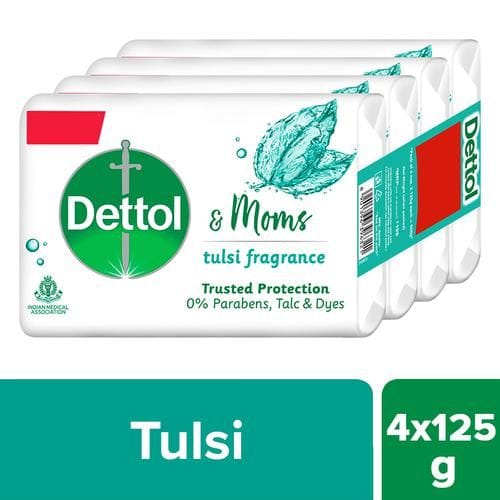 Dettol & Moms Tulsi Fragrance Soap, 125 G (Buy 3 Get 1 Free)