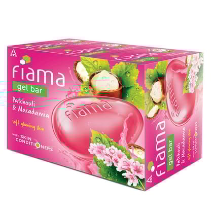Fiama Gel Bar Patchouli And Macadamia For Soft Glowing Skin, With Skin Conditioners For Moisturized Skin, 375G (125G, Pack Of 3), Soap For Women & Men, For All Skin Types