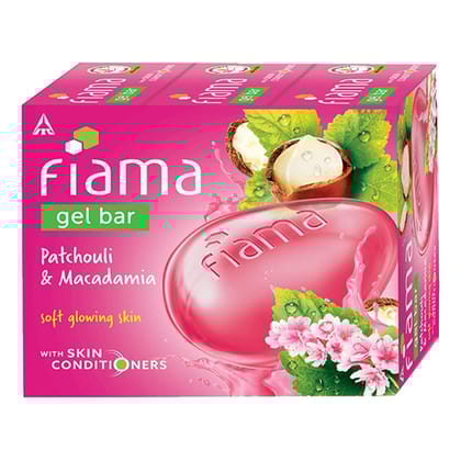 Fiama Gel Bar Patchouli And Macadamia For Soft Glowing Skin, With Skin Conditioners For Moisturized Skin, 375G (125G, Pack Of 3), Soap For Women & Men, For All Skin Types Fiama Gel Bar Patchouli And Macadamia For Soft Glowing Skin, With Skin Conditioners For Moisturized Skin, 375G (125G, Pack Of 3), Soap For Women & Men, For All Skin Types