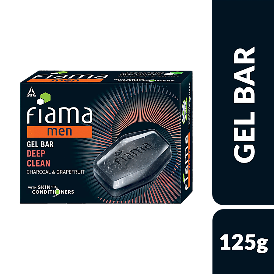 Fiama Men Deep Clean Gel Bar, Charcoal & Grapefruit, With Skin Conditioners, 125 G