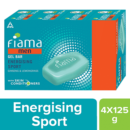 Fiama Men Energizing Sport Gel Bar, With Ginseng With Skin Conditioners, 125G (Gel Bar, Lemongrass And Jojoba Conditioners, 125G (Pack Of 4)