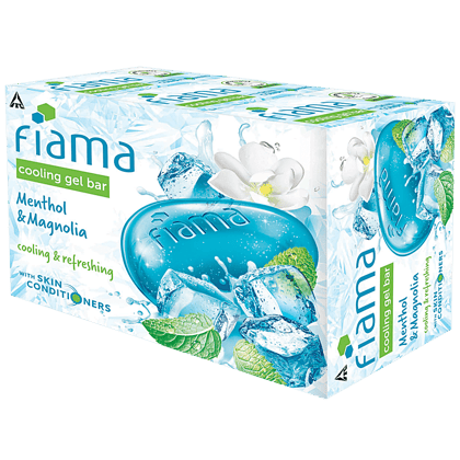 Fiama Cooling Gel Bathing Bar Menthol & Magnolia, With Skin Conditioners & Shower Gel & Bearberry Body Wash 250Ml Bottle, 125 G Soap (Pack Of 3)