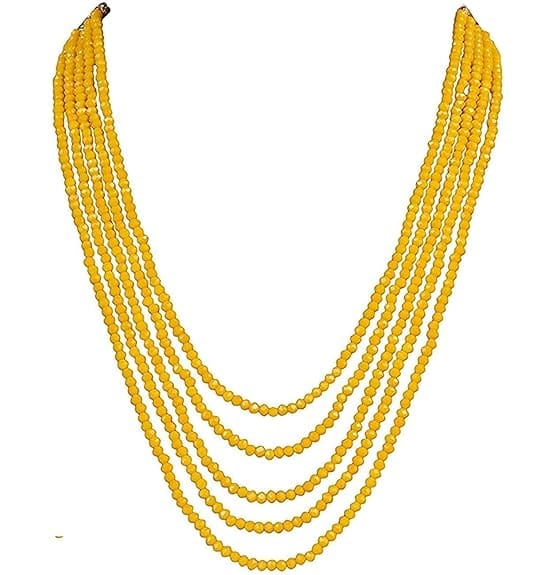 Manbhar Gems - Semi Precious Crystal Gemstone Beads Five Layer Necklace For Girl and Women Round Faceted Beaded Mala Fashion Jewellery