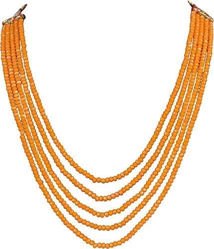 Manbhar Gems - Semi Precious Crystal Gemstone Beads Five Layer Necklace For Girl and Women Round Faceted Beaded Mala Fashion Jewellery