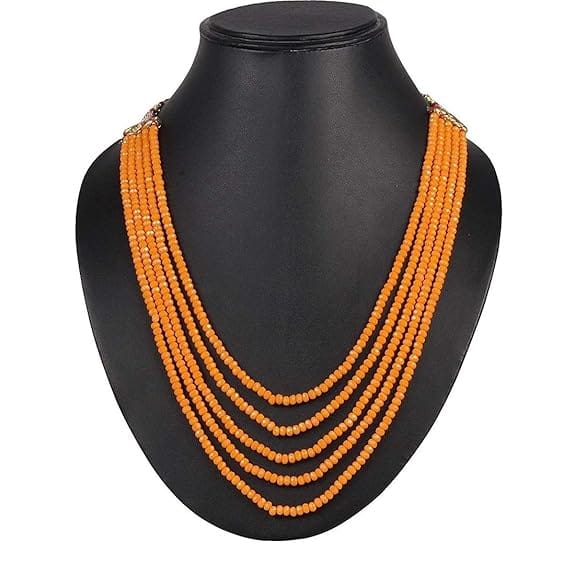 Manbhar Gems - Semi Precious Crystal Gemstone Beads Five Layer Necklace For Girl and Women Round Faceted Beaded Mala Fashion Jewellery
