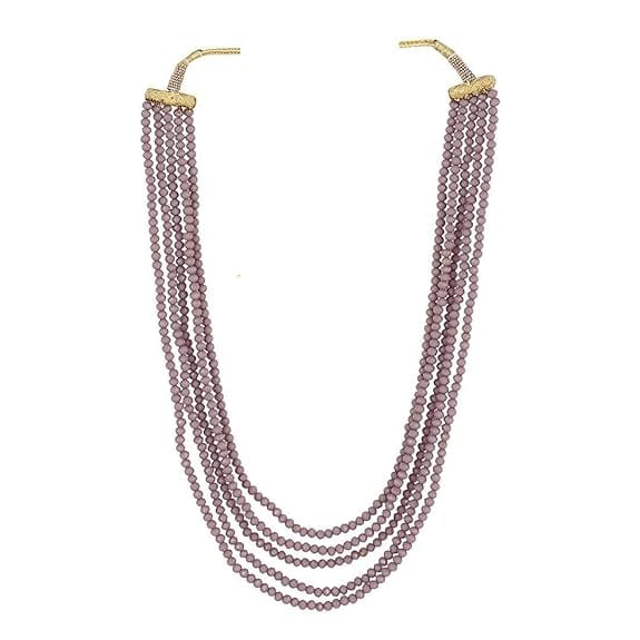Manbhar Gems - Semi Precious Crystal Gemstone Beads 5 Five Layer Necklace For Girl and Women Round purple Faceted Beaded Mala Fashion Jewellery purple colour