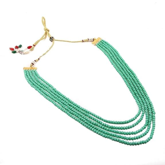 Manbhar Gems - Semi Precious Crystal Gemstone Beads Five Layer Necklace For Girl and Women Round Faceted Beaded Mala Fashion Jewellery rama colour 