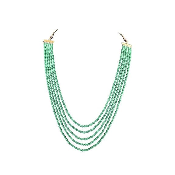Manbhar Gems - Semi Precious Crystal Gemstone Beads Five Layer Necklace For Girl and Women Round Faceted Beaded Mala Fashion Jewellery rama colour