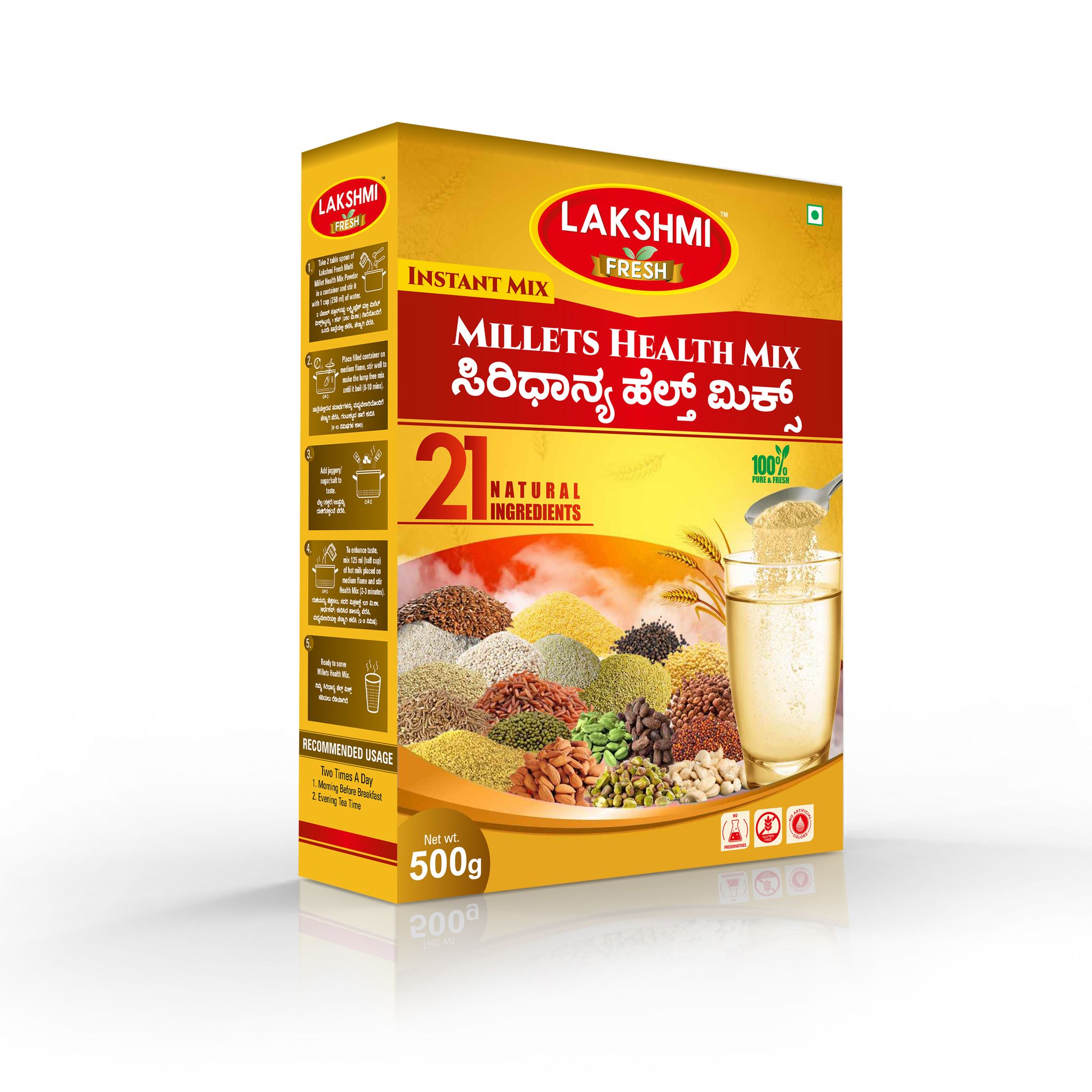 Lakshmi Fresh Millets Health Mix 500g I 100% Natural, Health & Nutrition Drink | Millets Health Drink | Millets Porridge Mix + Lakshmi Fresh Multi Millet Dosa Mix 500g | Instant & Gluten-Free | High-Fiber, Healthy Millet Dosa Mix