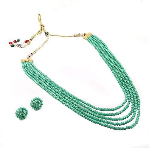 A V FASHION INDIA - Crystal Stone Beads 5 Layer Necklace set 16 Inch Long Turquoise Green Color For Women and Girl Fashion Jewellery (Same as Shown In Image)