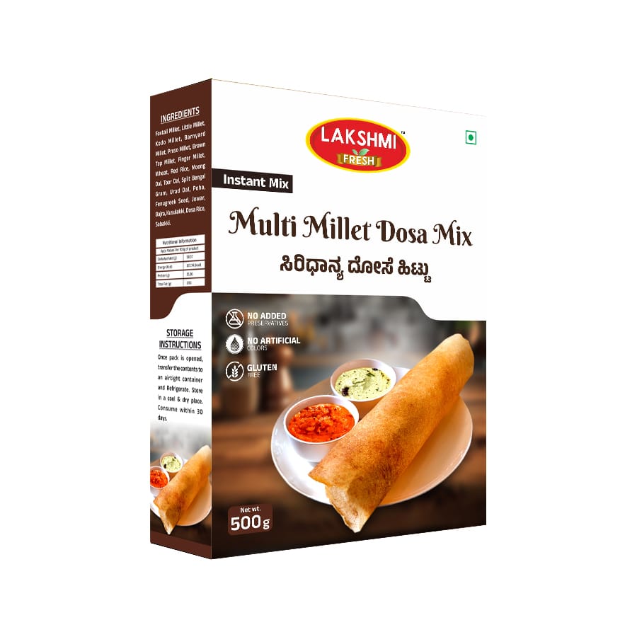 Lakshmi Fresh Multi Millet Dosa Mix 500g | Instant & Gluten-Free | High-Fiber, Healthy Millet Dosa Mix