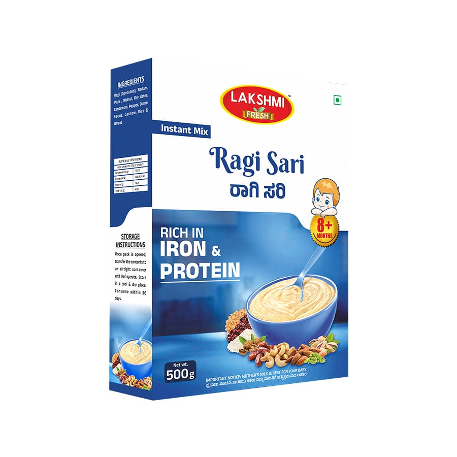 Lakshmi Fresh Ragi Sari for Babies 500g | Sprouted Ragi Powder | Baby Ragi Cereal | Instant Ragi Porridge Mix
