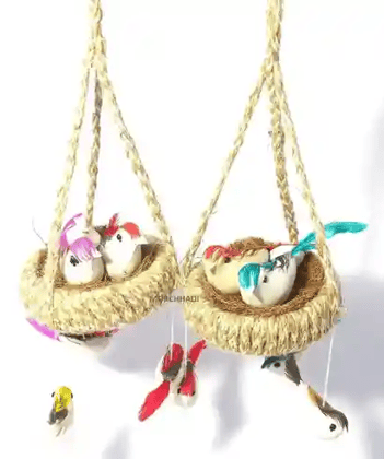 SS Eco-Life’s Handmade Jute Bird Hanging Nest With Artificial Birds For Home Décor & Gifting. Pack of 2.